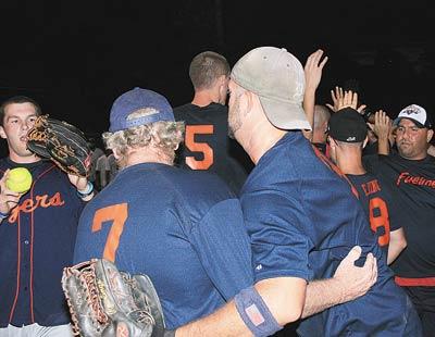 The Fuelmen celebrated after prevailing 9-7 in nine innings last week over the three-time-defending-champion Independent. The Fuelmen celebrated after prevailing 9-7 in nine innings last week over the three-time-defending-champion Independent.
