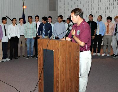 East Hampton High School’s county-champion boys soccer team received a standing ovation before Tuesday’s school board meeting got under way. Rich King, the head coach, at the lectern, introduced each player to applause as well.