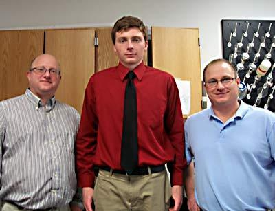Sam Miller is a semifinalist in the Intel Science Talent Search 2012. He is flanked by the Schumacher brothers, Richard, left, and Robert, teachers at Pierson High School, where Sam is a senior and the valedictorian.
