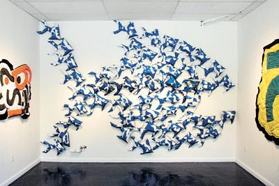 Jason Willaford’s “In Business, for Small Business,” made from reclaimed vinyl billboards, is on view at Boltax Summer Project on North Ferry Road on Shelter Island. Jason Willaford’s “In Business, for Small Business,” made from reclaimed vinyl billboards, is on view at Boltax Summer Project on North Ferry Road on Shelter Island.