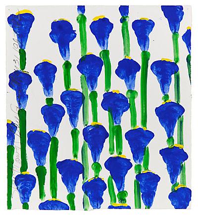 Donald Sultan’s “Skyflowers Blue Green May 31 1997,” a tempera painting on Somerset paper, is part of a new solo show of his work at the Drawing Room Gallery in East Hampton. Donald Sultan’s “Skyflowers Blue Green May 31 1997,” a tempera painting on Somerset paper, is part of a new solo show of his work at the Drawing Room Gallery in East Hampton.