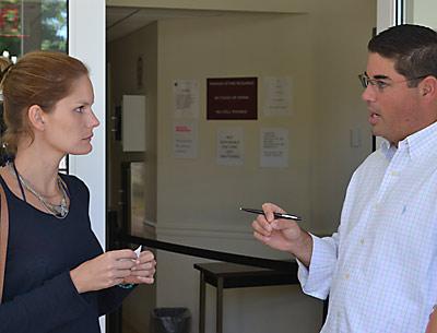 Marcella Drumond of Brazil, left, navigated the United States legal system with the help of Trevor M. Darrell, an East Hampton lawyer, after her husband’s driving while intoxicated arrest late Saturday. Marcella Drumond of Brazil, left, navigated the United States legal system with the help of Trevor M. Darrell, an East Hampton lawyer, after her husband’s driving while intoxicated arrest late Saturday.