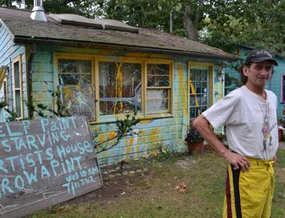 Rian White responded to an East Hampton Town citation about peeling paint on his house by inviting passers-by to help decorate it in whatever fashion moves them. He provided the supplies. Rian White responded to an East Hampton Town citation about peeling paint on his house by inviting passers-by to help decorate it in whatever fashion moves them. He provided the supplies.