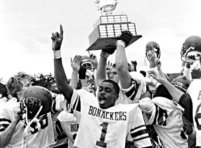 This photo of the Bonackers triumphant after defeating Southampton in 1987 now adorns a wall of East Hampton’s weight room. This photo of the Bonackers triumphant after defeating Southampton in 1987 now adorns a wall of East Hampton’s weight room.
