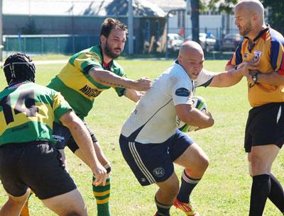 Brian Anderson of the Montauk Sharks broke for daylight Saturday against a rugby side from Montclair, N.J. Brian Anderson of the Montauk Sharks broke for daylight Saturday against a rugby side from Montclair, N.J.