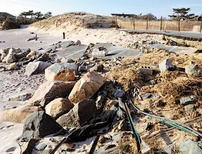 The East Hampton Village Board considered adding a bulkhead to the road end at Georgica Beach at its meeting last Thursday. The East Hampton Village Board considered adding a bulkhead to the road end at Georgica Beach at its meeting last Thursday.