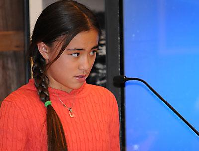 Twelve-year-old Oona Darrell stressed the importance of wetlands and a healthy habitat for Napeague wildlife at a town board hearing last Thursday. Twelve-year-old Oona Darrell stressed the importance of wetlands and a healthy habitat for Napeague wildlife at a town board hearing last Thursday.