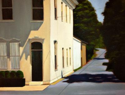 Thomas Condon’s Edward Hopper-esque streetscape will be on view at the Romany Kramoris Gallery in Sag Harbor beginning today. Thomas Condon’s Edward Hopper-esque streetscape will be on view at the Romany Kramoris Gallery in Sag Harbor beginning today.