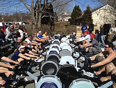 And they’re off — in the rowing machine leg of the Montauk Brewing Company and Exceed Fitness’s relay race. And they’re off — in the rowing machine leg of the Montauk Brewing Company and Exceed Fitness’s relay race.