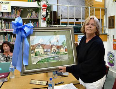 Therese Watson, who is stepping down from the Montauk School Board after 29 years, was celebrated at a school board meeting on Tuesday.