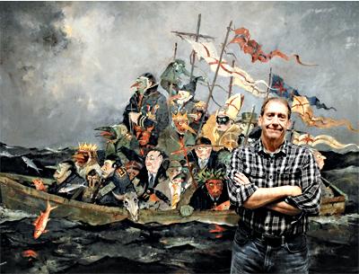 John Alexander stood in front of his painting “Lost Souls” during the installation of his solo show at Guild Hall in June. John Alexander stood in front of his painting “Lost Souls” during the installation of his solo show at Guild Hall in June.