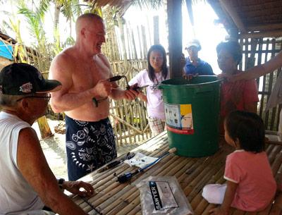 Brian Lydon of East Hampton demonstrated a water-filtration kit for victims of Typhoon Haiyan in the Philippines. Brian Lydon of East Hampton demonstrated a water-filtration kit for victims of Typhoon Haiyan in the Philippines.