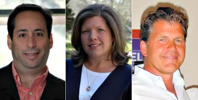 Michael Gomberg, left, Kathleen McCleland, and Jeffrey Mansfield are running for two vacancies on the Bridgehampton School Board. Each is a three-year term.