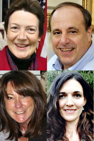 The candidates are, clockwise, Theresa M. Samot, Thomas C. Ré, Sandi Kruel, Diana Kolhoff