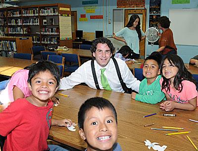 Kyle Lynch with students from the Project Most program at the Springs School last Thursday. Kyle Lynch with students from the Project Most program at the Springs School last Thursday.