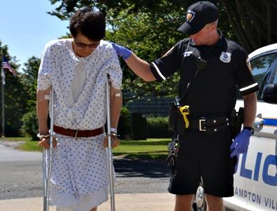 Jungsik Lee used crutches Tuesday to walk into East Hampton Town Justice Court, where he was arraigned on drunken-driving charges in connection with an accident. Jungsik Lee used crutches Tuesday to walk into East Hampton Town Justice Court, where he was arraigned on drunken-driving charges in connection with an accident.