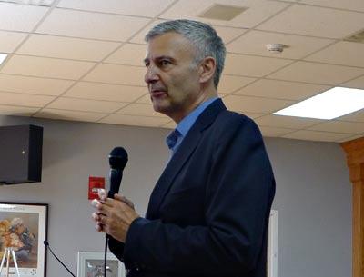 Gordian Raacke urged the board to set a goal to fulfill the village’s energy needs through renewable sources . Gordian Raacke urged the board to set a goal to fulfill the village’s energy needs through renewable sources .
