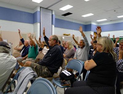A show of hands at a Montauk Citizens Advisory Committee meeting Monday indicated support for a detailed environmental analysis of a proposed redevelopment of the former East Deck Motel at Ditch Plain. A show of hands at a Montauk Citizens Advisory Committee meeting Monday indicated support for a detailed environmental analysis of a proposed redevelopment of the former East Deck Motel at Ditch Plain.