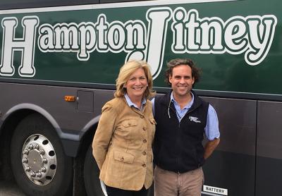 Geoff Lynch, the president of the Hampton Jitney, seen with Joan Overlook of Goodcircle, will donate buses and drivers to get I-Tri athletes to their swim practices. Geoff Lynch, the president of the Hampton Jitney, seen with Joan Overlook of Goodcircle, will donate buses and drivers to get I-Tri athletes to their swim practices.