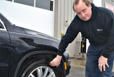 Peter Rucano, an automotive technician at Marshall and Sons in Montauk, said yesterday that between 20 and 25 vehicles had been brought in this week after blowouts. Peter Rucano, an automotive technician at Marshall and Sons in Montauk, said yesterday that between 20 and 25 vehicles had been brought in this week after blowouts.