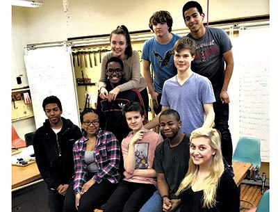 The Bridgehampton Robotics Team includes, in front from left, Isaiah Aqui, Jada Pinckney, Milo Youngerman, Jamari Gant, and Madi Koral; in the middle row, Michael Smith and Matthew Hostetter, and Harriett DeGroot, Dylan Breault, Claudio Figueroa, and Laura Uribe (not pictured).