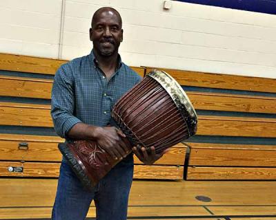 Jerome Liggon led nearly three months of drum circle lessons with students in grades three and four at the Amagansett School. The lessons culminated with a performance on Monday.