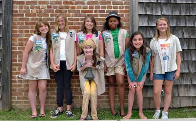 Members of East Hampton’s Girl Scout Troop 419 took their plan for a sign requesting quiet to the town’s nature preserve committee earlier this month. Pictured are, from left, Alexandra Schumacher, Caroline Brown, Cailyn Lynch, Sienna Bowen, Mary McCann, and Arianna Islami, and, in front, Mary Kate Kopka.