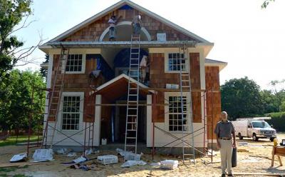 The Rev. Steven Howarth said that the reconstruction of Scoville Hall, the Amagansett Presbyterian Church’s parish hall, is on schedule for a December completion. The Rev. Steven Howarth said that the reconstruction of Scoville Hall, the Amagansett Presbyterian Church’s parish hall, is on schedule for a December completion.