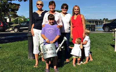 Members of the Sag Harbor Ladies Village Improvement Society — Gail Brown, Bethany Deyermond, Diane Lewis, and Amity Lucas, with her two kids, Hudson and Lana, and Sophia Deyermond in front — gathered on Long Wharf. Members of the Sag Harbor Ladies Village Improvement Society — Gail Brown, Bethany Deyermond, Diane Lewis, and Amity Lucas, with her two kids, Hudson and Lana, and Sophia Deyermond in front — gathered on Long Wharf.
