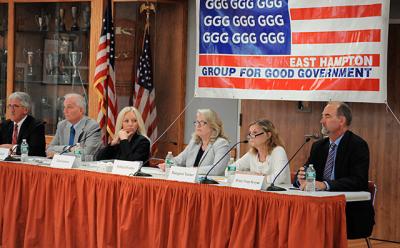 Members of the East Hampton Town Board and candidates for their seats participated in a debate hosted by The Star and the East Hampton Group for Good Government on Saturday. Members of the East Hampton Town Board and candidates for their seats participated in a debate hosted by The Star and the East Hampton Group for Good Government on Saturday.
