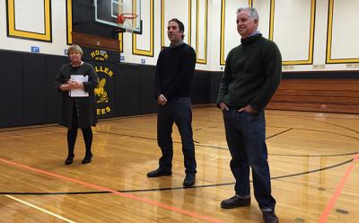 From left, Lois Favre, the Bridgehampton School superintendent, and Orson and Ben Cummings spoke with parents about the documentary the brothers are working on about the Bridgehampton boys basketball team, as well as academics, the history of the community, and hot-button issues that are relevant to this area. From left, Lois Favre, the Bridgehampton School superintendent, and Orson and Ben Cummings spoke with parents about the documentary the brothers are working on about the Bridgehampton boys basketball team, as well as academics, the history of the community, and hot-button issues that are relevant to this area.