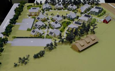 An architect's model for a site in Amagansett where work on 40 rent-controlled apartments could soon begin.