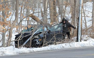 The driver of a Saab that crashed into trees along Old Stone Highway in Amagansett on Monday was arrested on suspicion of driving under the influence of drugs. The driver of a Saab that crashed into trees along Old Stone Highway in Amagansett on Monday was arrested on suspicion of driving under the influence of drugs.