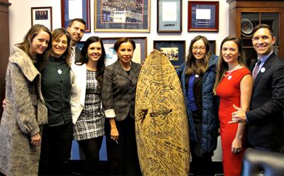 Representative Nydia Velazquez, center, was visited by, from left, Amanda Moore, Sommyr Pochan, Matt Gove, Nikita Scott, Joanna Malaczynski, Nicole Delma, and Jesse Spooner of the Surfrider Foundation. The group traveled to Washington last month to lobby for measures to protect the oceans and coastal areas. Representative Nydia Velazquez, center, was visited by, from left, Amanda Moore, Sommyr Pochan, Matt Gove, Nikita Scott, Joanna Malaczynski, Nicole Delma, and Jesse Spooner of the Surfrider Foundation. The group traveled to Washington last month to lobby for measures to protect the oceans and coastal areas.