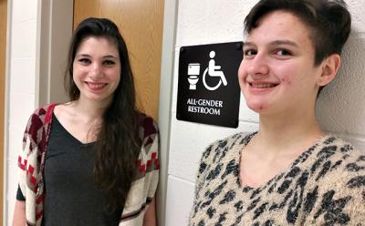 Nicole Lockwood, left, and Gianna Gregorio successfully pressed the East Hampton High School administration for a gender-neutral bathroom.
