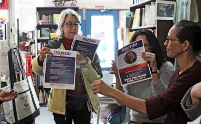 In advance of New York’s presidential primary, Camille Perrottet and other supporters of Bernie Sanders gathered for a canvassing training session at Canio’s Books in Sag Harbor Saturday. In advance of New York’s presidential primary, Camille Perrottet and other supporters of Bernie Sanders gathered for a canvassing training session at Canio’s Books in Sag Harbor Saturday.