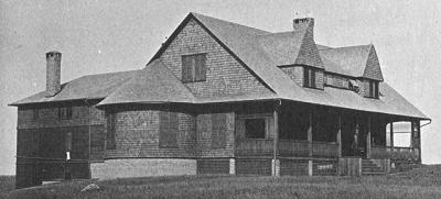 A cyanotype from 1885 shows the original Montauk Association clubhouse and an 1883 expansion on the back.