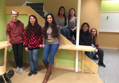 Members of the East Hampton Library’s teen advisory board, including, from left, Wells Woolcott, Ashley Simons, Samantha Dossantos, Jackie Chuya, Taylor O’Neil, Gaby Arevalo, and Raquel Burns, helped design the library’s new young-adult room. Members of the East Hampton Library’s teen advisory board, including, from left, Wells Woolcott, Ashley Simons, Samantha Dossantos, Jackie Chuya, Taylor O’Neil, Gaby Arevalo, and Raquel Burns, helped design the library’s new young-adult room.