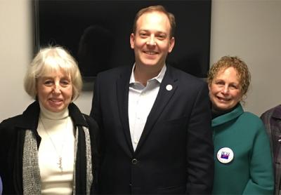 Representative Lee Zeldin, pictured at a meeting last week with Judi Roth, Carol Mellor, and other members of the League of Women Voters of the Hamptons, held a telephone town hall conference call with constituents last Thursday. Representative Lee Zeldin, pictured at a meeting last week with Judi Roth, Carol Mellor, and other members of the League of Women Voters of the Hamptons, held a telephone town hall conference call with constituents last Thursday.