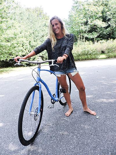 Jamesine Staubitser demonstrated a Vermont-made Budnitz bicycle on Sunday in Amagansett, where she manages a company showroom. Jamesine Staubitser demonstrated a Vermont-made Budnitz bicycle on Sunday in Amagansett, where she manages a company showroom.