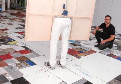 Ryan Wallace paused next to John Riepenhoff’s “Handler” while installing his tile piece “Pitch” at the Elaine de Kooning House in Northwest Woods. Below, Mr. Wallace’s “Crostics” series of cast cubes was shown at the Susan Inglett Gallery in Chelsea in 2014. Ryan Wallace paused next to John Riepenhoff’s “Handler” while installing his tile piece “Pitch” at the Elaine de Kooning House in Northwest Woods. Below, Mr. Wallace’s “Crostics” series of cast cubes was shown at the Susan Inglett Gallery in Chelsea in 2014.