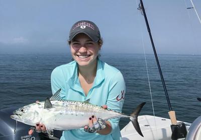 Abigail Salzhauer landed this false albacore on Saturday on a fly.