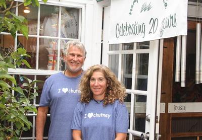 Gary and Isabel Kaplan MacGurn, the proprietors of Hampton Chutney, met in India after a bag of coconuts fell on her head. Gary and Isabel Kaplan MacGurn, the proprietors of Hampton Chutney, met in India after a bag of coconuts fell on her head.