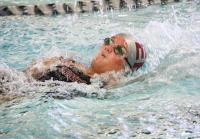 Caroline Brown was the runner-up to her Bonac teammate Darcy McFarland in the East Hampton-Hauppauge meet’s 100-yard backstroke here Monday. Caroline Brown was the runner-up to her Bonac teammate Darcy McFarland in the East Hampton-Hauppauge meet’s 100-yard backstroke here Monday.