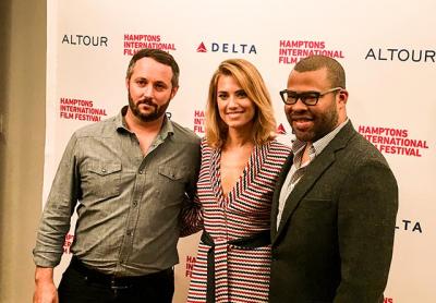 Jordan Peele, right, the writer and director of “Get Out,” joined Allison Williams and Daniel Kaluuya, the hit movie’s actors, on the red carpet at Bay Street Theater in Sag Harbor on Sunday. Jordan Peele, right, the writer and director of “Get Out,” joined Allison Williams and Daniel Kaluuya, the hit movie’s actors, on the red carpet at Bay Street Theater in Sag Harbor on Sunday.