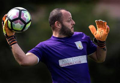 Olger (Quique) Arayas, the over-30 men’s soccer team’s goalie, thinks this may be the year for Hampton United. Olger (Quique) Arayas, the over-30 men’s soccer team’s goalie, thinks this may be the year for Hampton United.