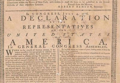 An extremely rare early copy of the Declaration of Independence given to a Continental Army officer from East Hampton in July 1776 will be sold at auction on Saturday. An extremely rare early copy of the Declaration of Independence given to a Continental Army officer from East Hampton in July 1776 will be sold at auction on Saturday.