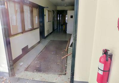 A hallway at the former East Hampton Town Hall on Pantigo Road, where important records in the basement have become moldy and will have to be removed by a clean-up company. A hallway at the former East Hampton Town Hall on Pantigo Road, where important records in the basement have become moldy and will have to be removed by a clean-up company.