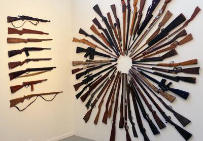 Mark Wilson will show selections from his collection of more than 50 life-size, handmade toy wooden guns at the Outsider Art Fair in Chelsea. Mark Wilson will show selections from his collection of more than 50 life-size, handmade toy wooden guns at the Outsider Art Fair in Chelsea.