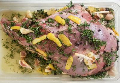 Jeremy Blutstein, the chef de cuisine at Almond restaurant in Bridgehampton, prepared venison for roasting with rosemary, garlic, and more. Jeremy Blutstein, the chef de cuisine at Almond restaurant in Bridgehampton, prepared venison for roasting with rosemary, garlic, and more.